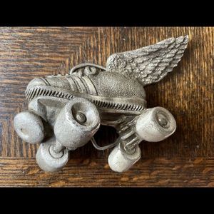 Vintage Winged Roller Skates Belt Buckle 1980 Bergamot Brass Works Made in USA